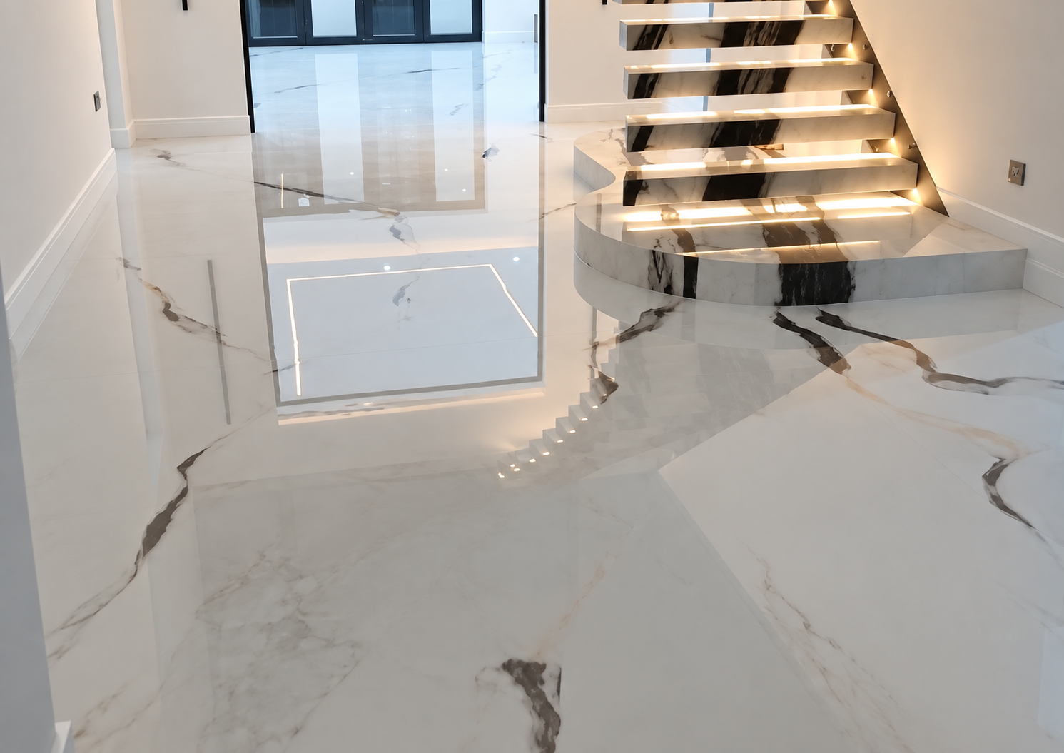 Completed luxury marble effect resin flooring installation